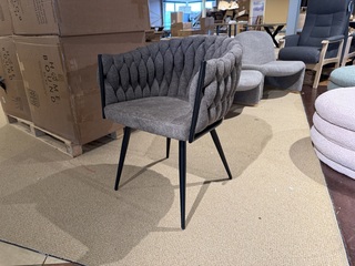 Set van 6 eetkamerstoelen, taupe stof, zwarte poten